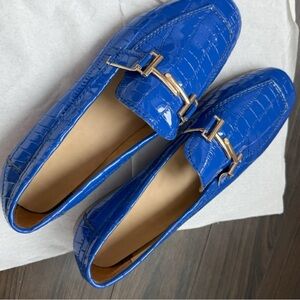New Blue Crocodile-Embossed Loafers